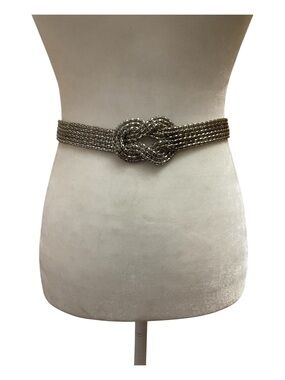 Womens Unmarked Silver Knitted Metallic Fashion Statement Belt Size S/M Evening